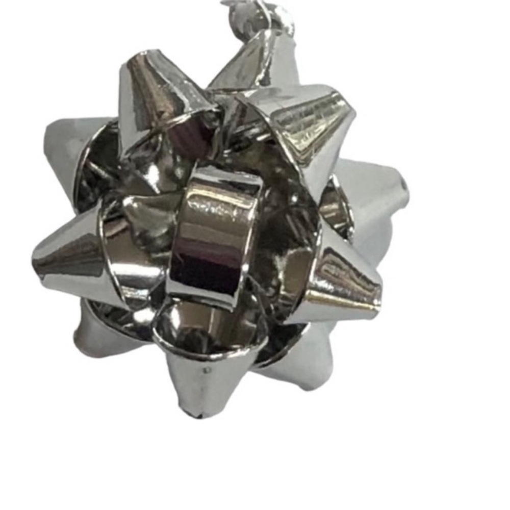 HANDCRAFTED SILVER Metallic Starburst Bow And Square CRYSTAL Glass BEAD Earrings - Picture 2 of 8